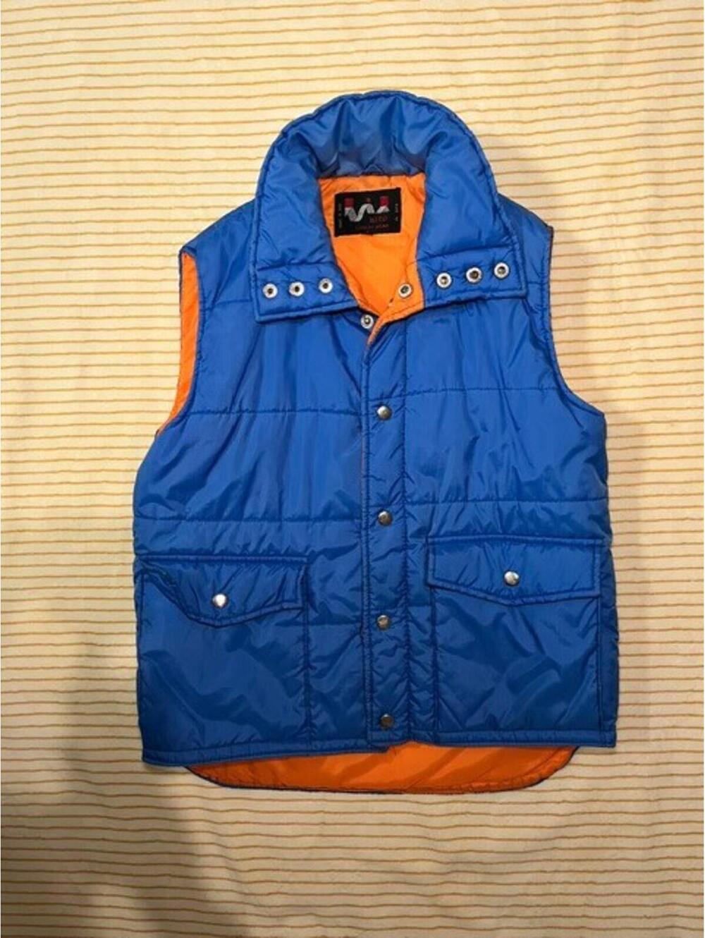 Vintage Alco Leisure Wear Quilted Puffer Vest Blue Orange Unisex Small Korea